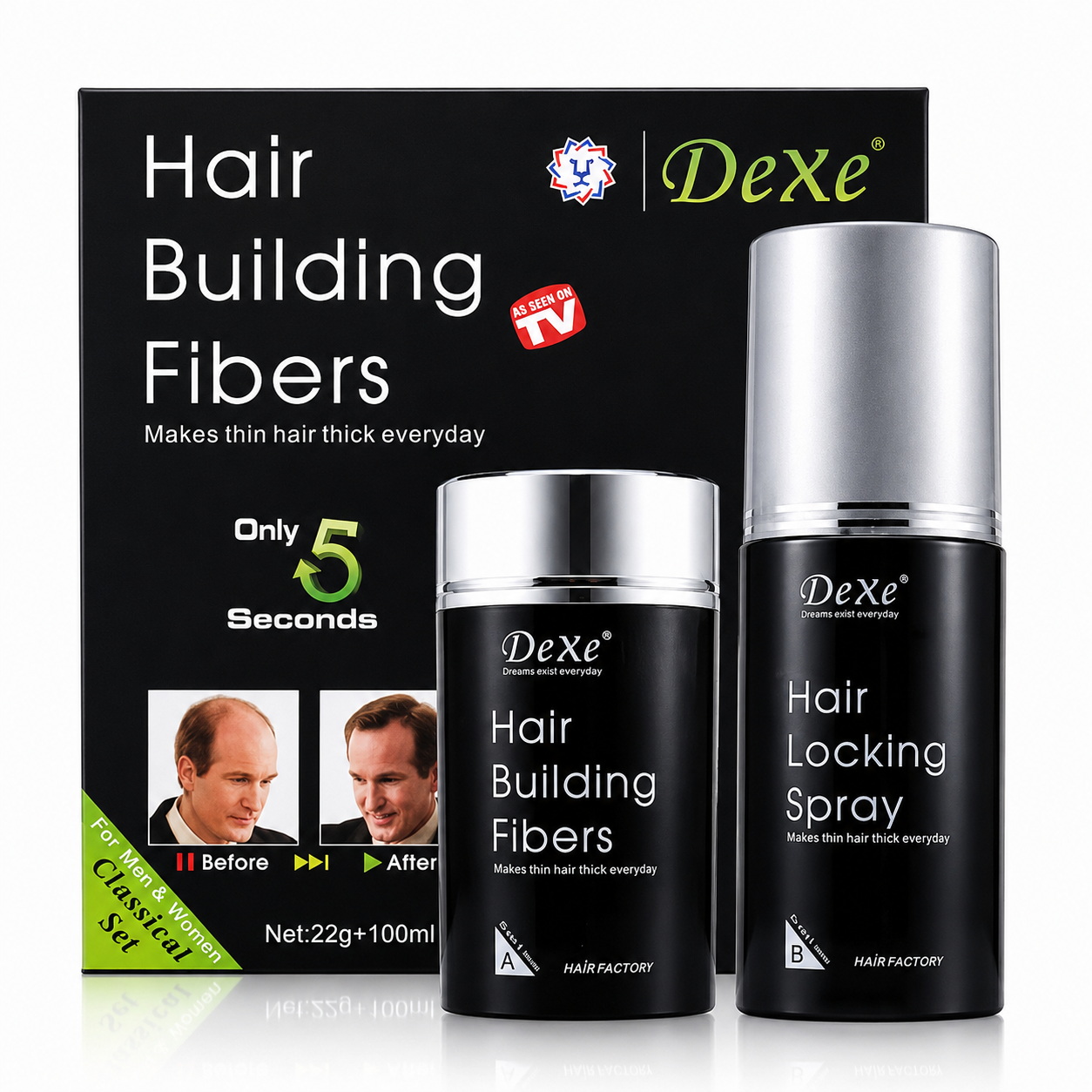 DEXE HAIR BUILD FIBER+SPRAY BLACK 22g+100ML