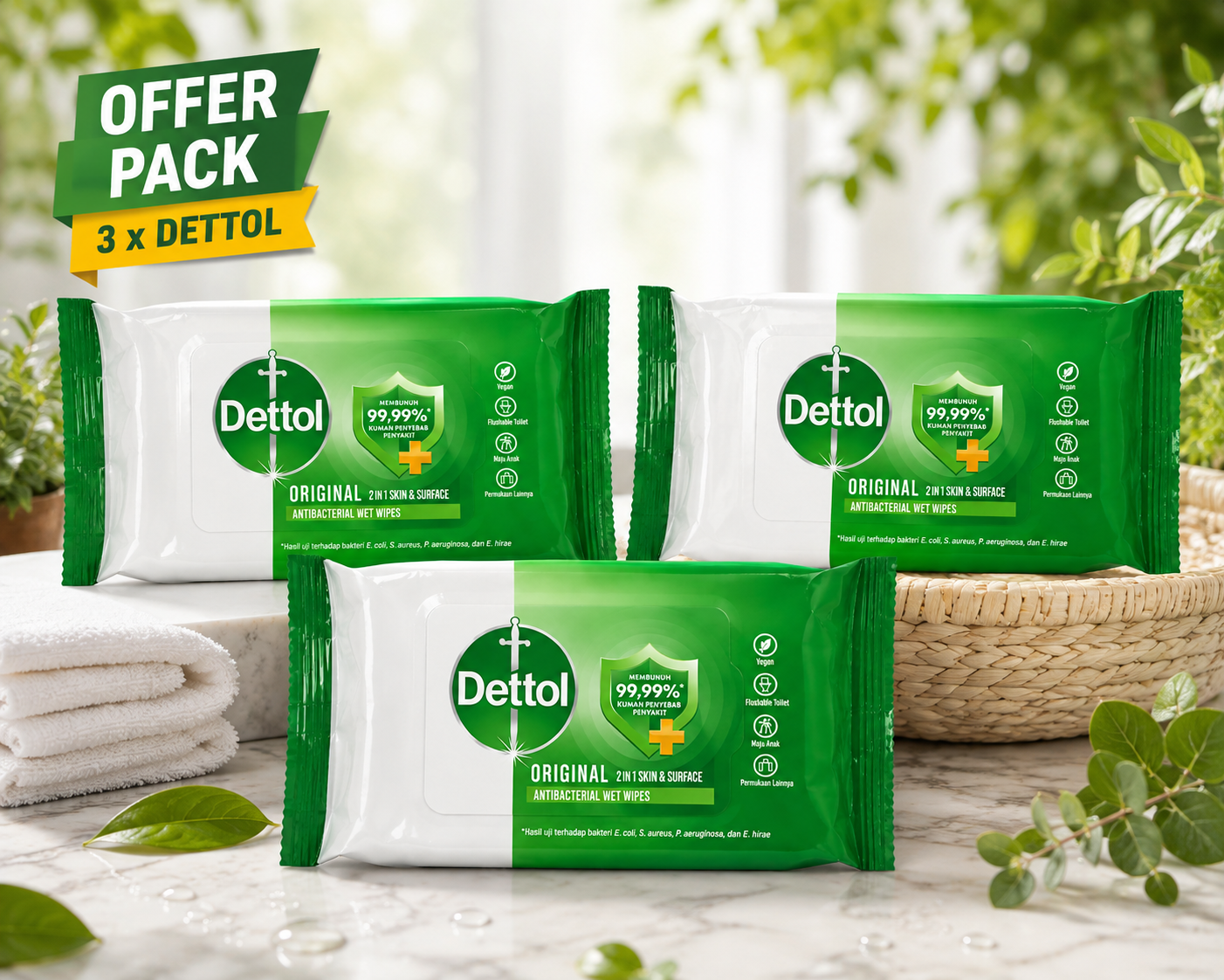 DETOL ANTIBACTERIAL WET WIPES OFFER PACK -PACK OF 3 - Image 2